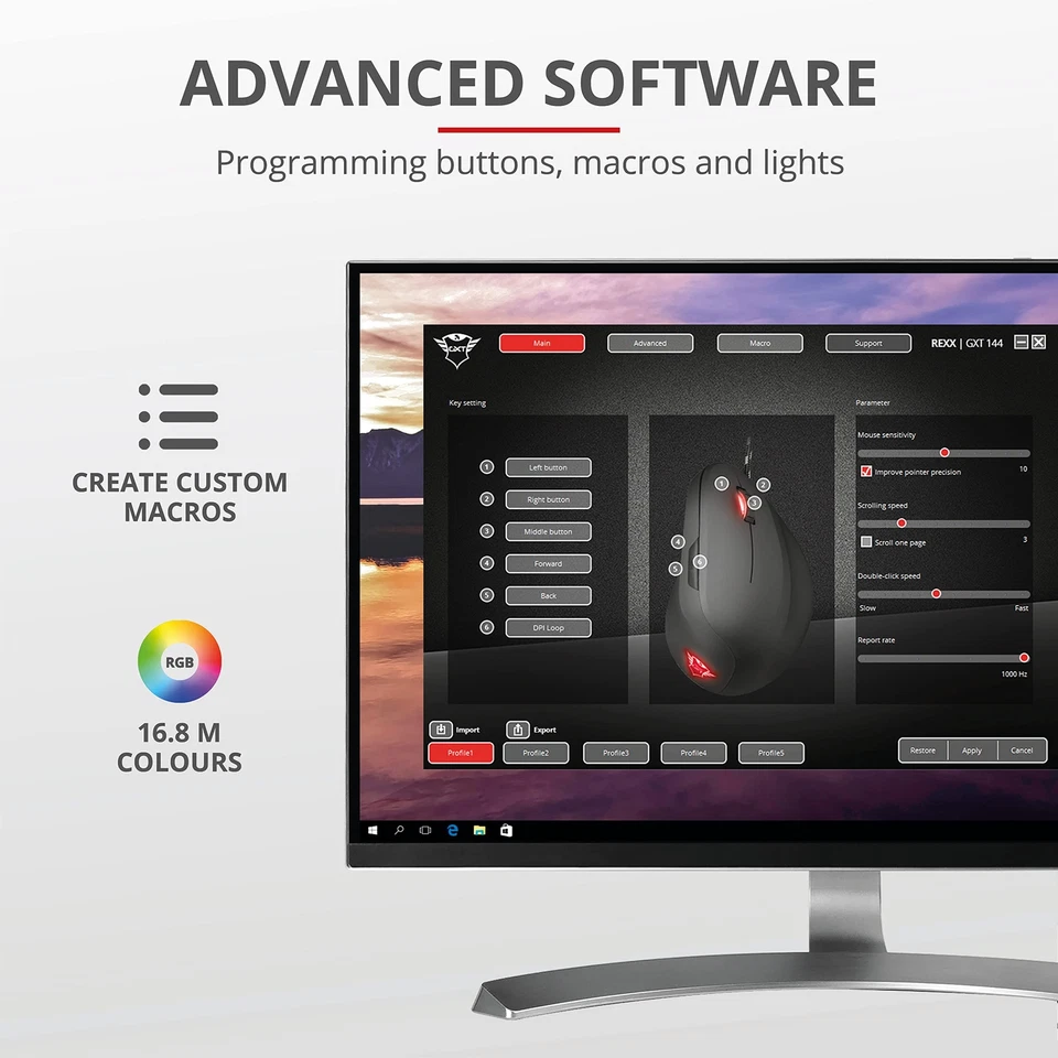 GXT 144 Rexx Vertikale Gaming Maus 10.000 DPI 6-programmierbare Tasten RGB LE... - Bild 3 von 4