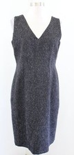 Tahari Black White Textured Tweed V Neck Sheath Dress Size 8 Career Office
