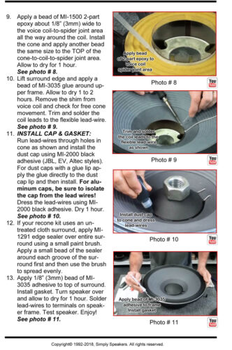 Recone Kit for JBL 4355 2202 12" Woofer SS Audio 8 Ohm Speaker Parts - Picture 5 of 5