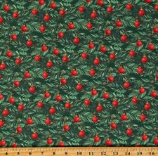 Cotton Christmas Tree Branches Red Ornaments Fabric Print by the Yard D410.19