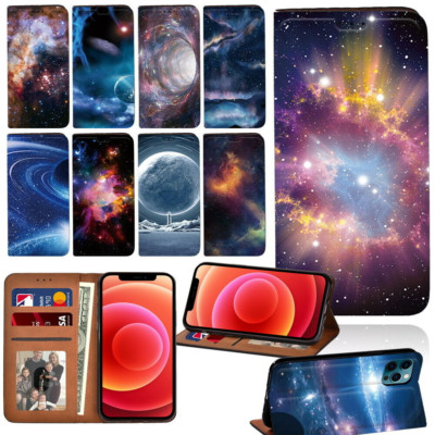 Space Leather stand Cell Phone Cover Case For iPhone 6 7 8 11 12 13 14 15/XR/SE
