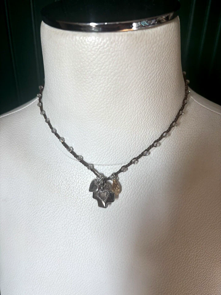 Collar Brighton Karma Cruz Cristal Dije Cordón Marrón Retirado BB Foto 2 de 4