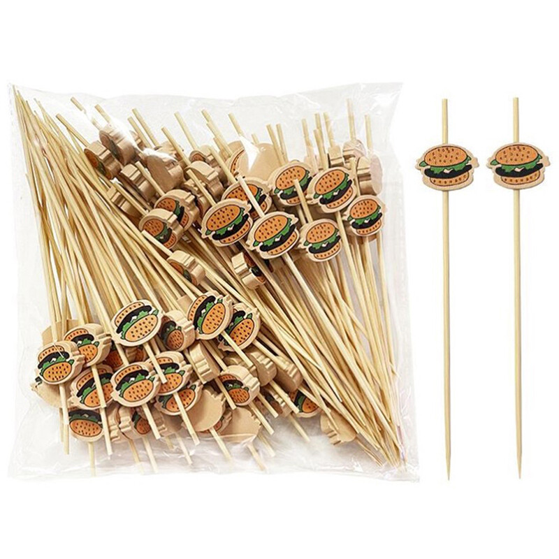 100Pcs Hamburger Garnish Bamboo Sticks Disposable Fruit Sticks Food Pic