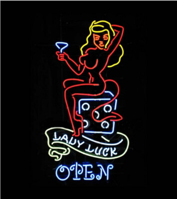 Lady Luck Open Casino Neon Signs Home Bar Pub Club Home Wall Decor 24x20