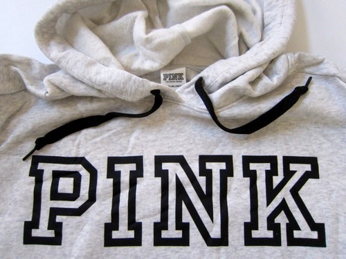 Victoria Secret Pink GRAY BLACK LOGO PULLOVER HOODIE SWEAT SHIRT PANT XL 2XL SET - Picture 3 of 7