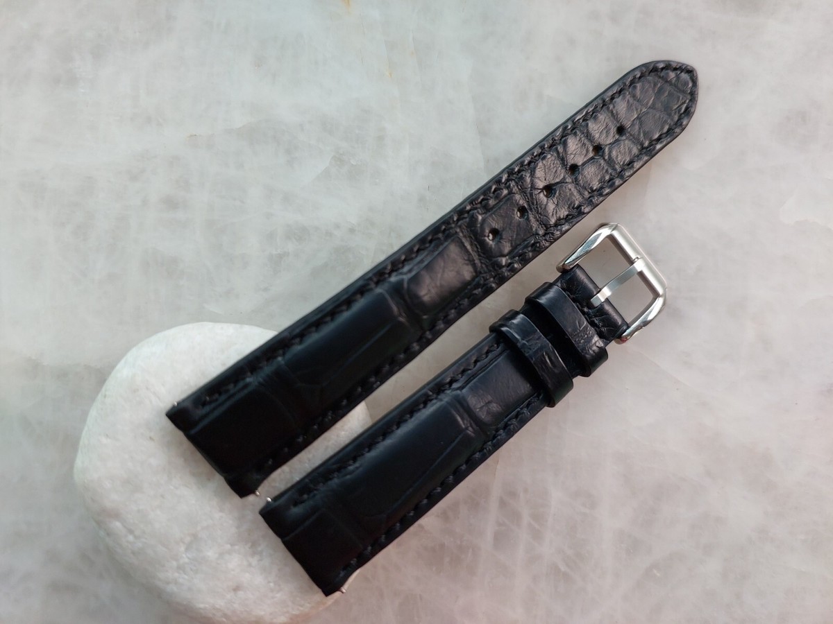 Bracelet Montre Crocodile Noir Patek Philippe Style - 18mm, Boucle 14mm, Occasion