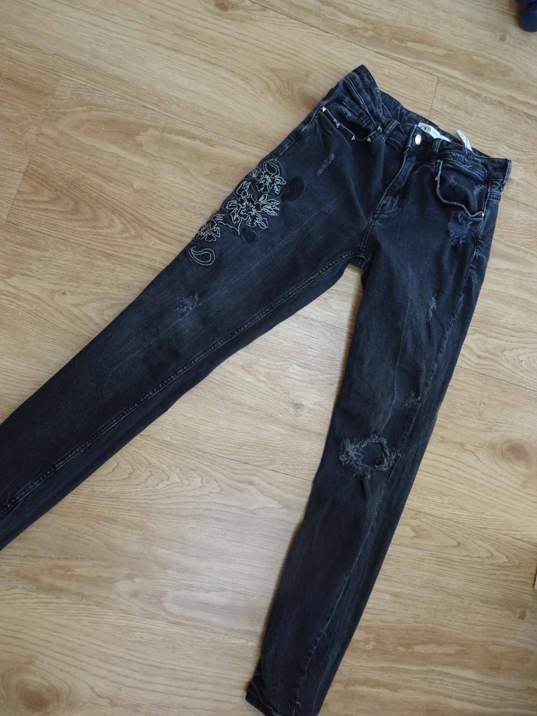 ZARA ladies black distressed detail slim leg jeans UK 10 EXCELLENT eBay