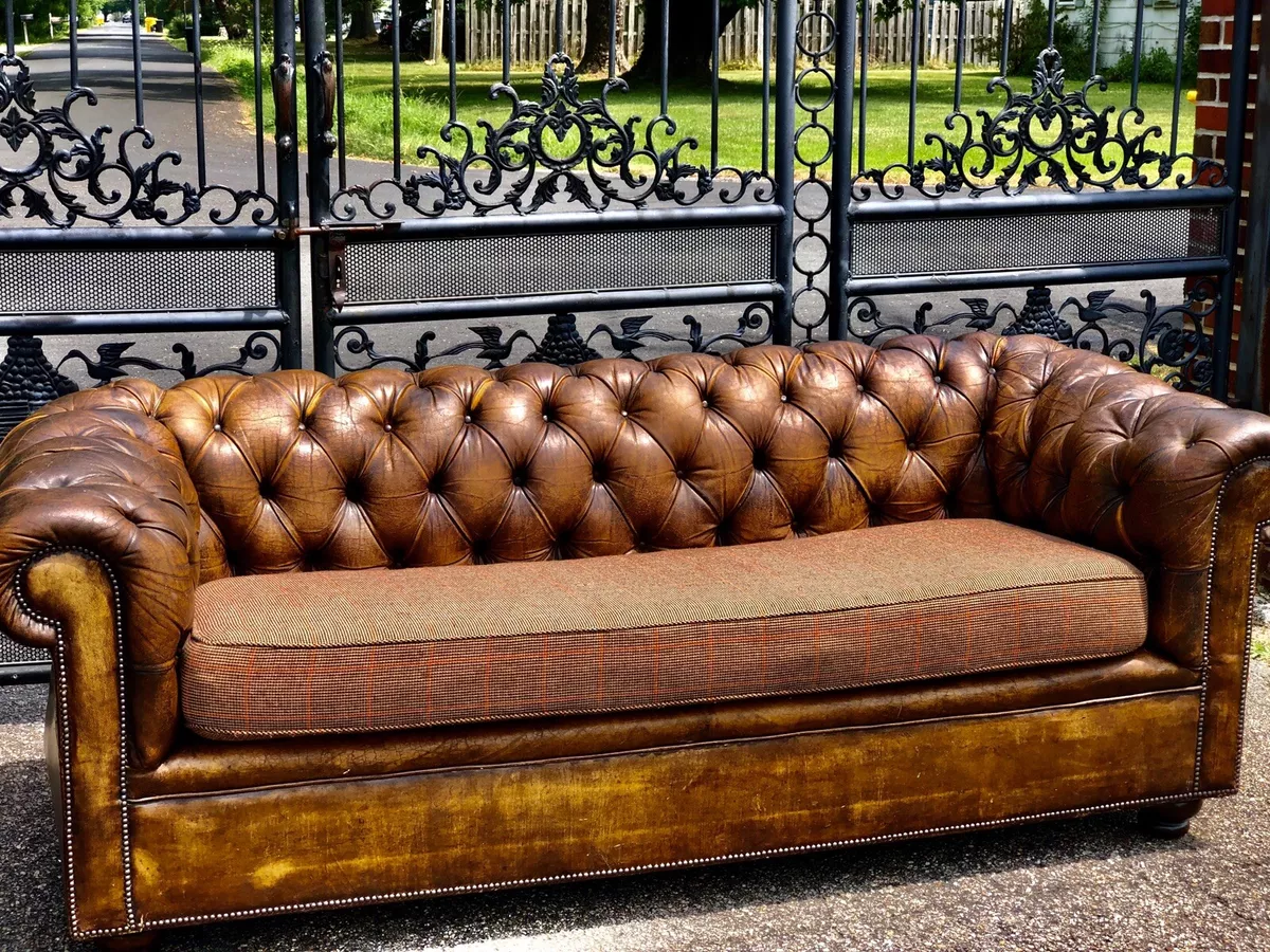 Vintage 1940 S Tufted Leather Chesterfield sofa and Club Chair eBay