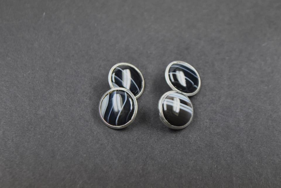 antike Manschettenknöpfe Silber 830 mit Streifenonyx. Art Deco um 1930 - Bild 2 von 4