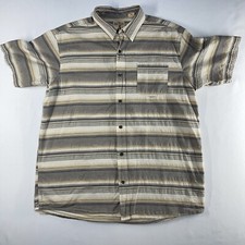 Red Head Short Sleeve Shirt Men's XL Gray/Brown Stripe Button Down Outdoors