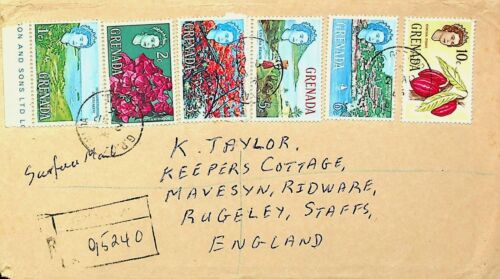 SEPHIL GRENADA 6v FLOWERS, LANDSCAPES ON REGD COVER TO ENGLAND GB - Picture 1 of 2