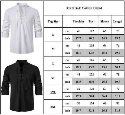 Renaissance Men Knight Medieval Viking Pirate Costume Lace Up Tops Cosplay Shirt - Picture 5 of 13