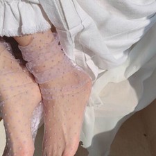 Small Polka Dot Tulle Socks Women Girls Casual Thin Transparent Colors Mesh Sock