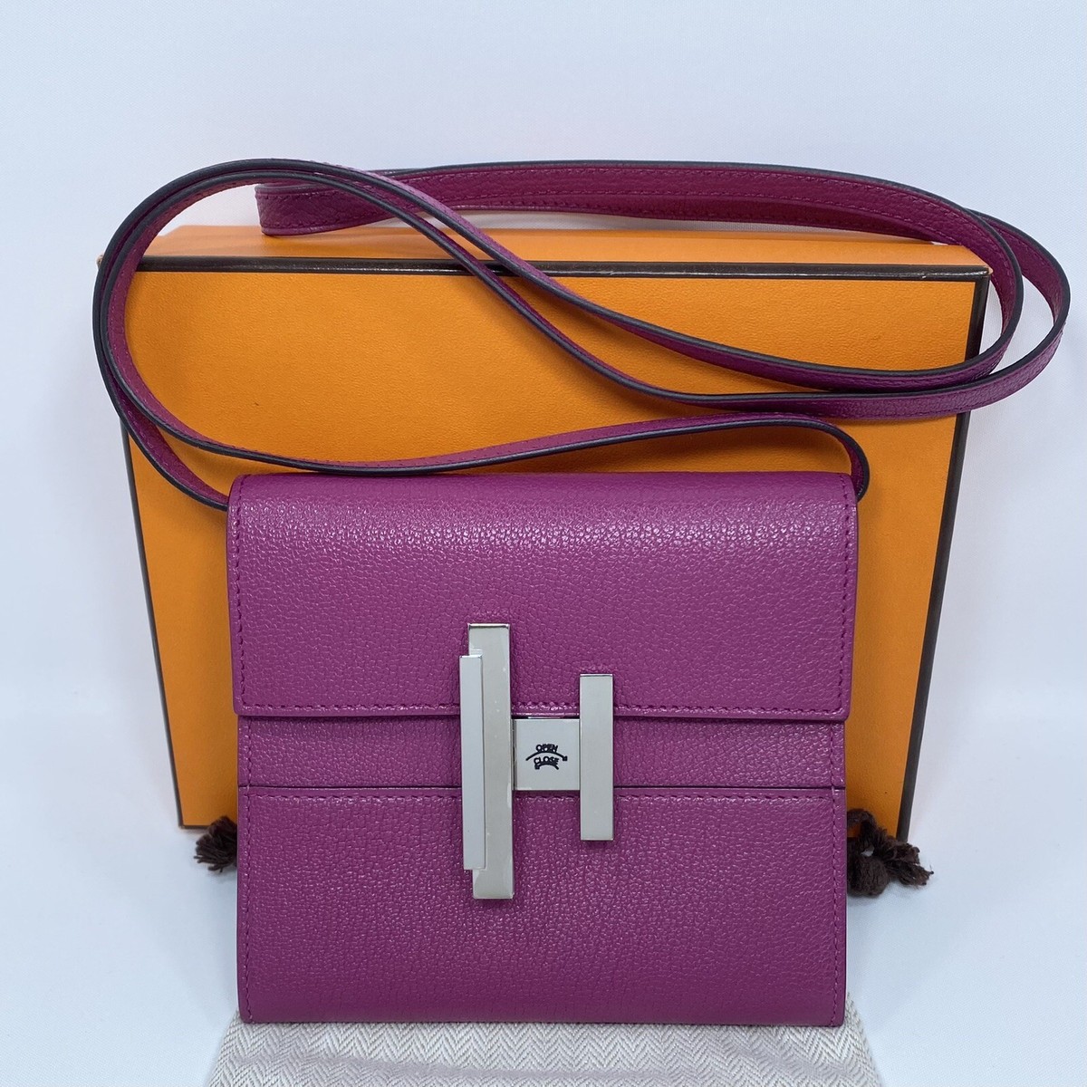 Hermes Cinhetic Mini Rose Pourpre Chevre Mysore Crossbody Wallet