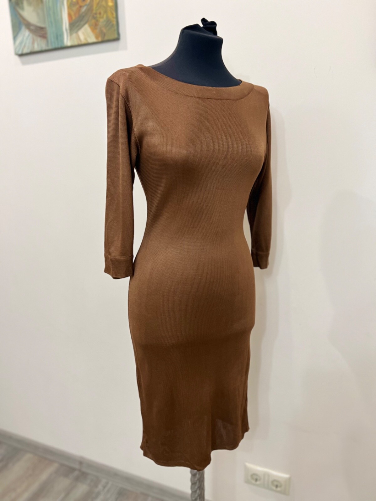 VINTAGE AZZEDINE ALAÏA Paris Brown Knit Bodycon Dress Buttons Back RARE image 2