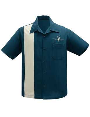 Steady Clothing Hemd V8 Classic Teal Grün Vintage Bowling Shirt Retro Hot Rod