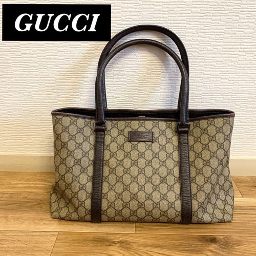 Authentic GUCCI Old GG Leather Tote Bag A4 Size Brown Shoulder Business Purse