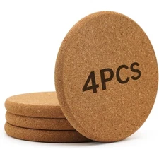 Natural Round Cork Coasters 4 inch Set of 4 Absorbent Heat Resistant Reusable