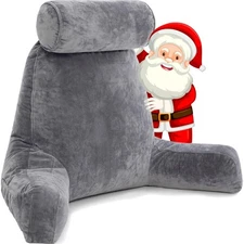 XXL - Reading Pillow Bed Chair with Arms & Back Support - Dark Grey - Back Pi...