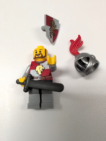 LEGO Kingdoms Lion Knight Minifig Helmet Fixed Grille Brown Beard, sword, shield