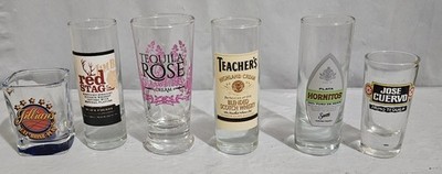 Lot of 6 Whiskey Tequila Authentic Bar Shot Glasses Red Stag, Hornitos, Cuervo