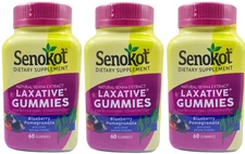 Lot Of 3-Senokot-Laxative Gummies 60 Count-Blueberry Pomegranate Supplement
