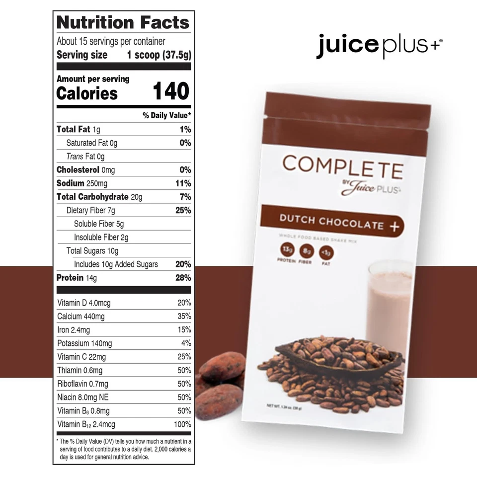 Complete by JuicePlus+ Batidos de chocolate holandeses de una sola porción - Nutrición a base de plantas... Foto 2 de 4