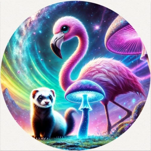 Hayleybug 1 oz Prismatic Pair Flamingo Ferret silver Round w/ COA mintage 15