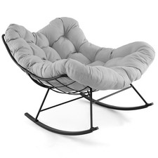 Heavy Duty Rocking Chair Oversized Papasan Design Padded Cushion Metal Frame
