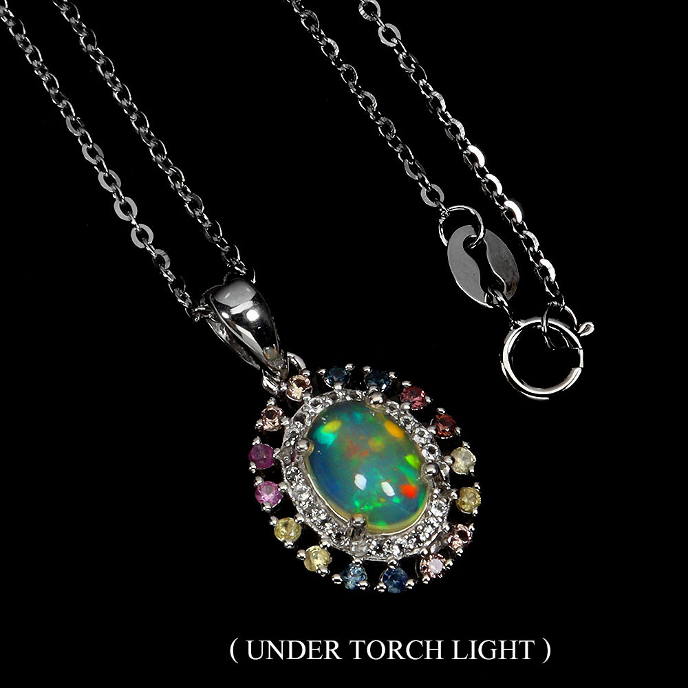 Valentine 925 Silver Necklace Oval Fire Opal 8x6mm Topaz Gemstone Jewelry 18in