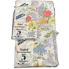 3 Pcs VTG DOUBLE Sheet Set Garden Floral IRREGULAR FITTED FLAT PILLOWCASES New