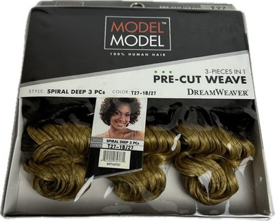 NEW Model Dream Weaver 3 Pc Pre Cut Weave Spiral Deep Human Hair T27-1B/27 KC