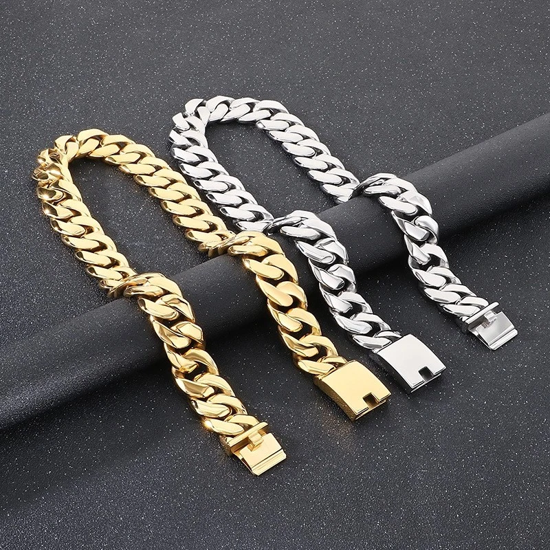 Men's 24mm Cuban Chain Buckle Smooth Titanium Steel Necklace - Image 2 of 4