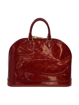 LOUIS VUITTON Handbag Alma MM Monogram Vernis Red Enamel Used