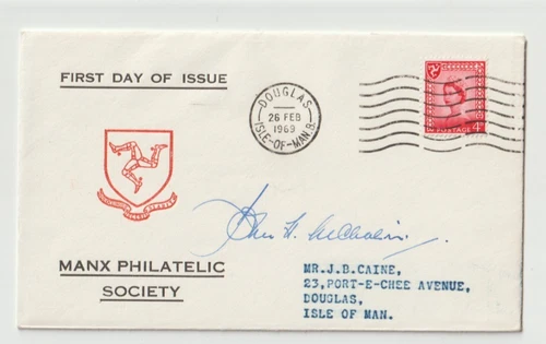 26/2/1969 UK GB FDC - Isle of Man 4d Red - Manx Philatelic Society - Douglas Slo