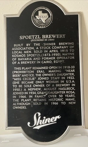 spoetzl brewery Historical Marker Metal Sign SHINER  Beer Vintage AS IS 28 X 15