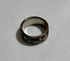 Vintage Abalone Shell Maple Leaf Ring Silver Tone Costume Jewelry Boho Size 7
