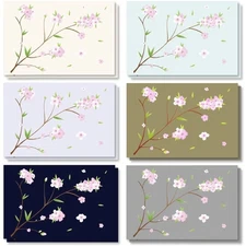 120-Pack Cherry Blossom Note Cards with Envelopes in 6 Floral Designs, 4x6 In