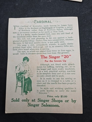 1898-1900 Singer Sewing Machine American Series Song Birds Advertising Cards (3) - Picture 7 of 10