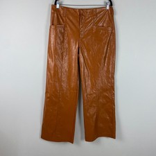Free People Vegan Faux Leather Wide Leg Pants Size 12 Brown