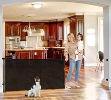 Retractable Baby Pet Safety Gate Extra Wide Indoor Outdoor Mesh Gate 75", Black