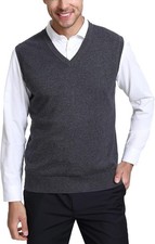 Men's Wool Blend V Neck Sweater Vest Relaxed Fit Sleeveless Pullover Knit Top