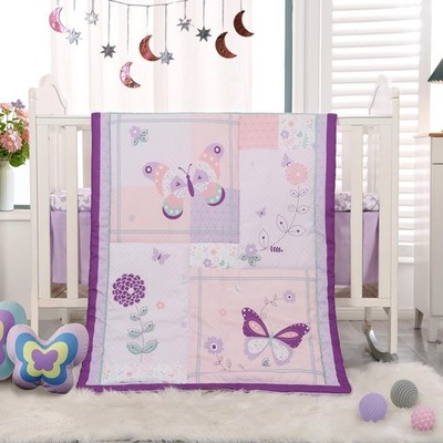 Crib Bedding Set for Girls, 3 Pieces Floral Butterfly Baby Girl Bedding Set, ...
