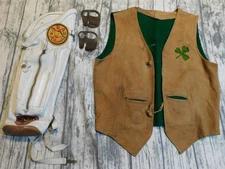 VTG KING SPORT LINE 50's LEATHER ARCHERY QUIVER LOT ARA CLUB VEST PATCHES 1952