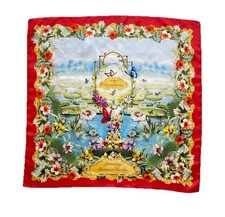 Beautiful Red Square Flower Silk Scarf 23"/24" Ex Con