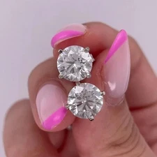 5 Ct Certified Treated Off-White Diamond Solitaire Studs 925 Silver Great Shine