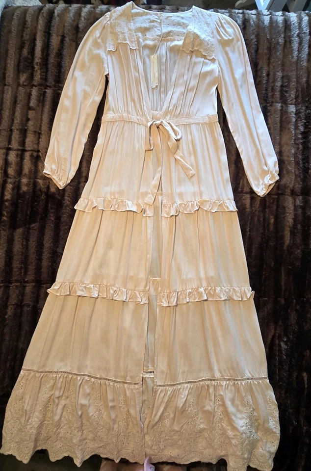 Maxi Kimono Plumero Boho Bordado con Volantes Nuevo con Etiquetas Lovestitch L Foto 3 de 4