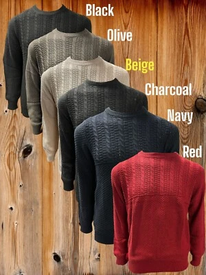 GOODFELLOW Mens Half Cable Sweater Long Sleeve Jumper 100% Cotton Crew Round Neck CT-40-09