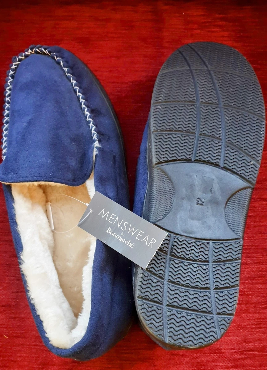 BNWT Bonmarche Navy Moccasin Slip On Faux Suede Sheepskin Lined