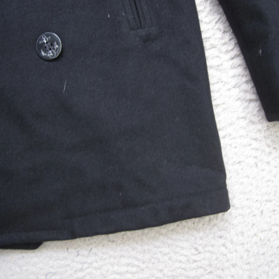 Abrigo Vintage Azul Marino Guisante Para Hombres 36 S Negro Abrigo Botón Lana Pesado Foto 3 de 4